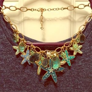 Blue & green starfish necklace - beachy/nautical!